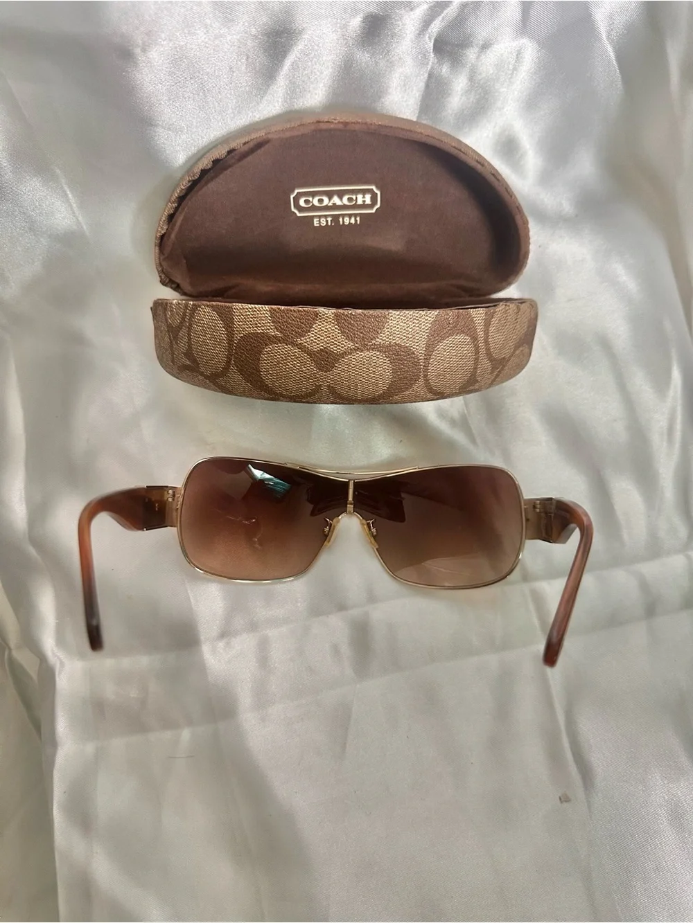 Coach Brown Gradient Shield Sunglasses with Gold Accents